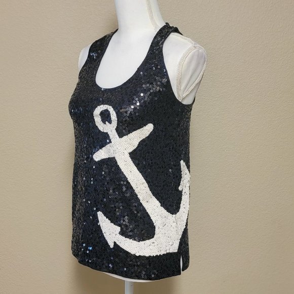 J. Crew Sequin Anchor Nautical Racerback Tank Top - Picture 4 of 14